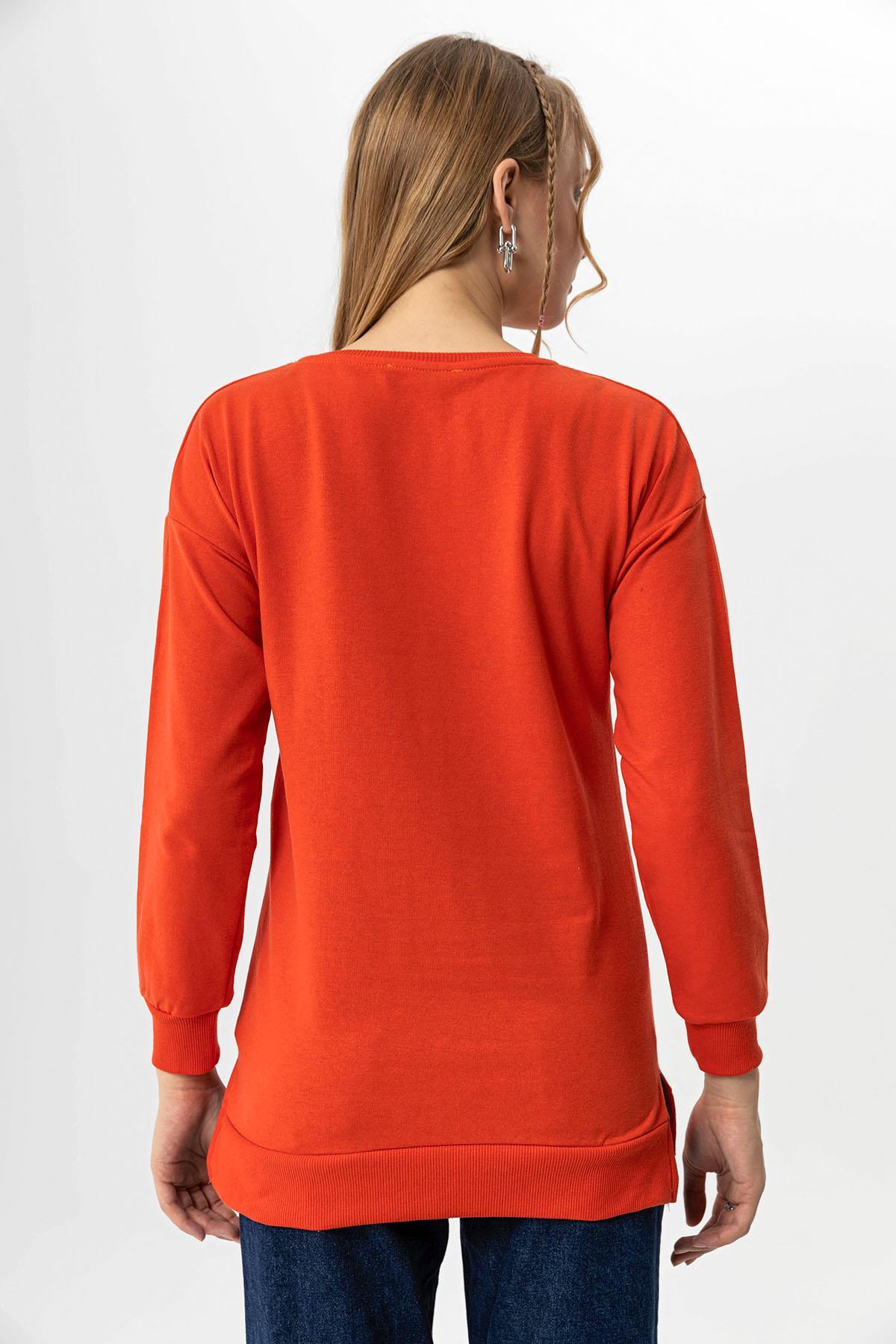 Kadın Bisiklet Yaka Yırtmaç Detaylı Sweatshirt 235119 -