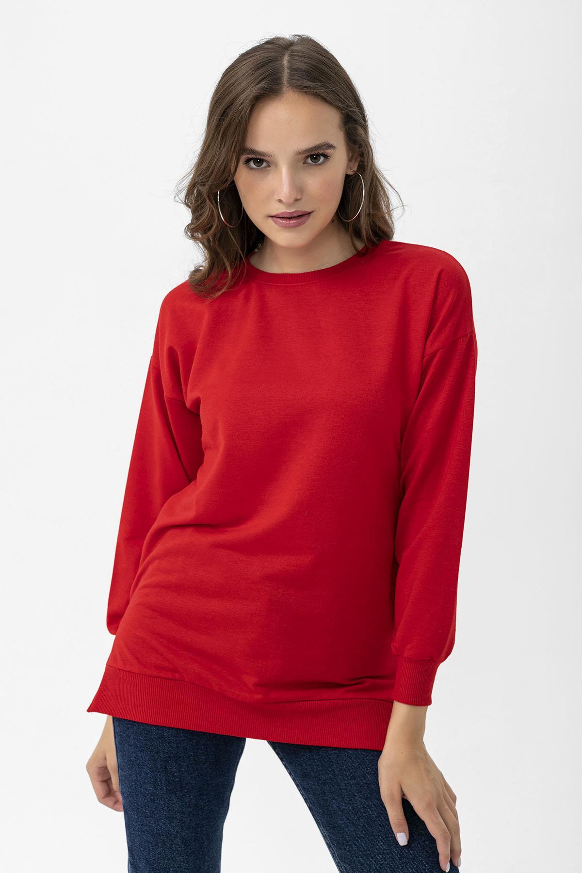 Kadın Bisiklet Yaka Yırtmaç Detaylı Sweatshirt 235119 -