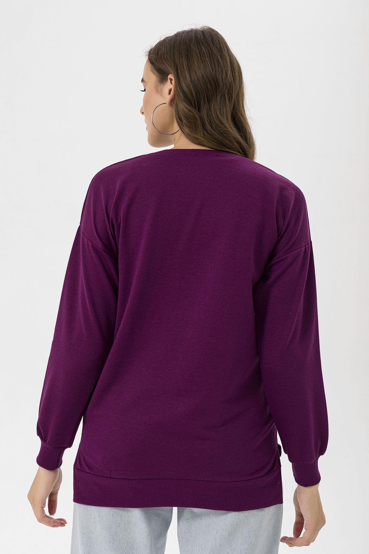 Kadın Bisiklet Yaka Yırtmaç Detaylı Sweatshirt 235119 -