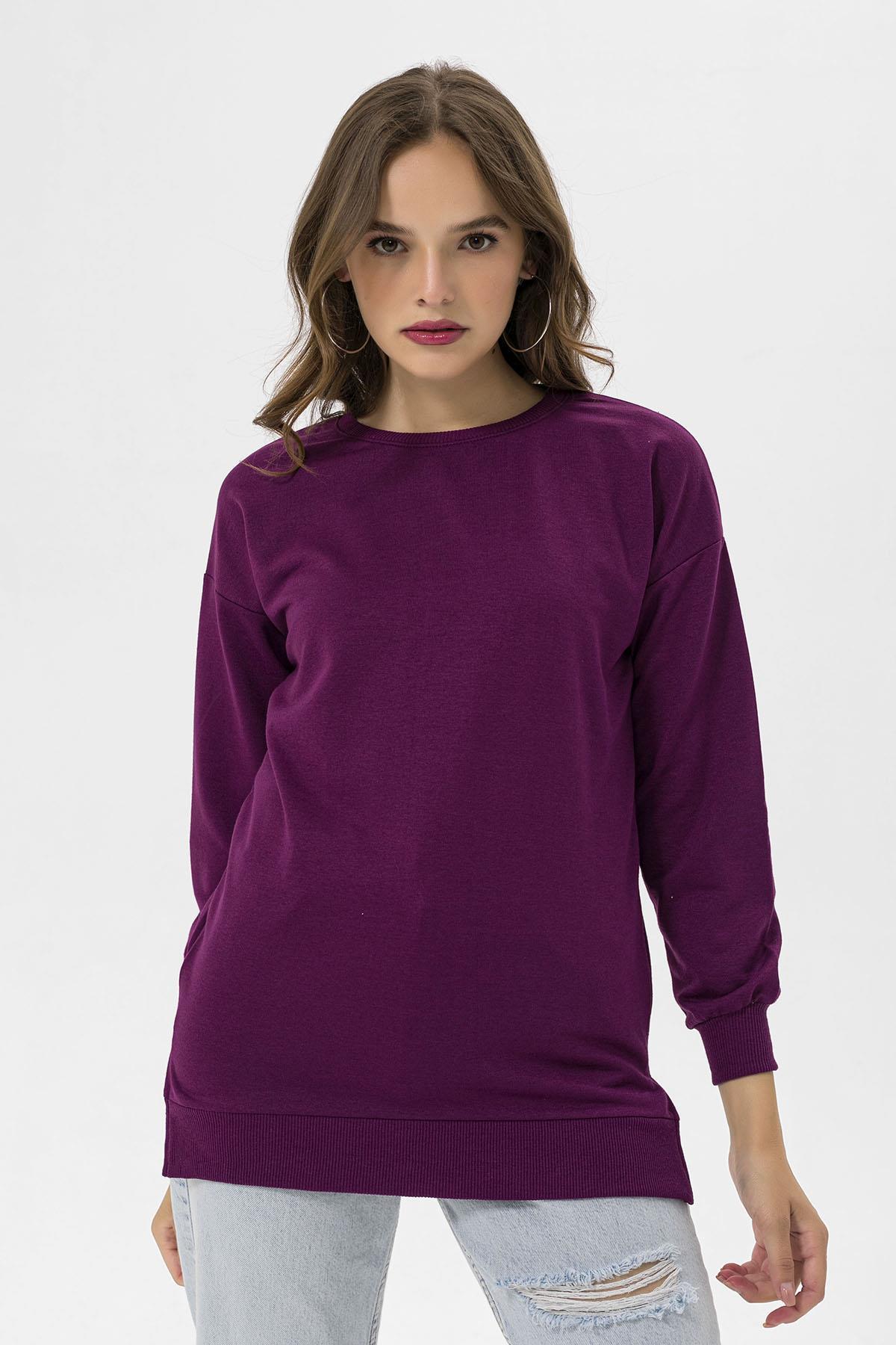 Kadın Bisiklet Yaka Yırtmaç Detaylı Sweatshirt 235119 -