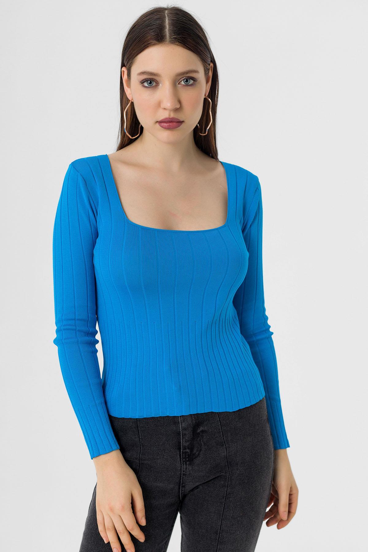 Kadın Kare Yaka Fitilli Kazak 235132 -
