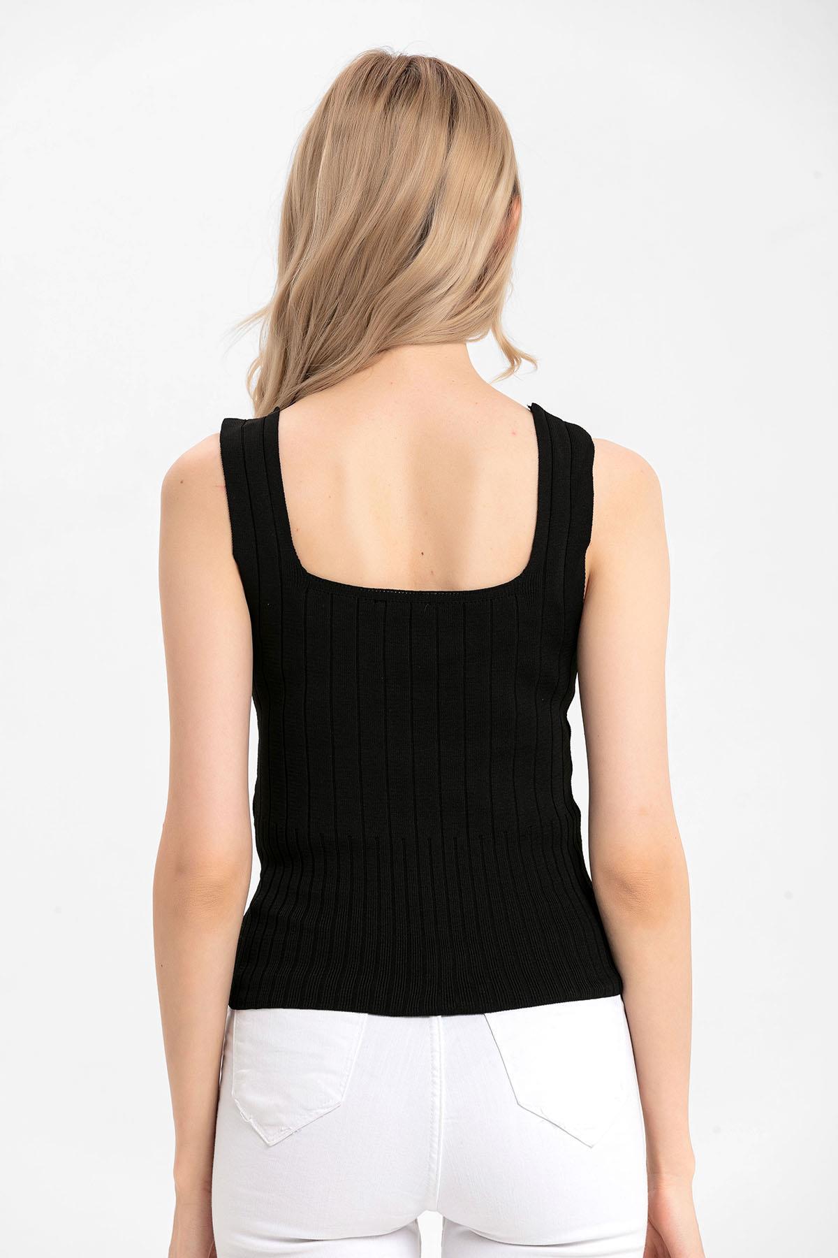 Kadın Kaşkorse İnce Örme Triko Crop Bluz