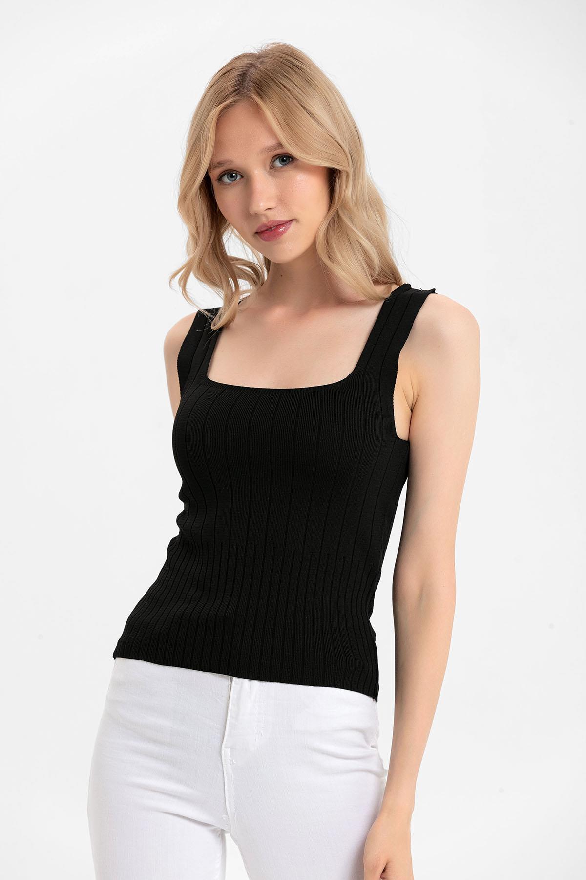 Kadın Kaşkorse İnce Örme Triko Crop Bluz