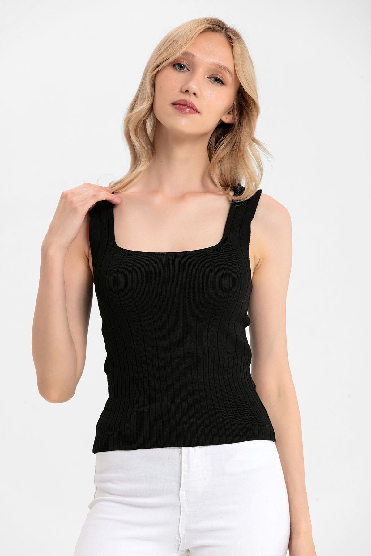 Kadın Kaşkorse İnce Örme Triko Crop Bluz