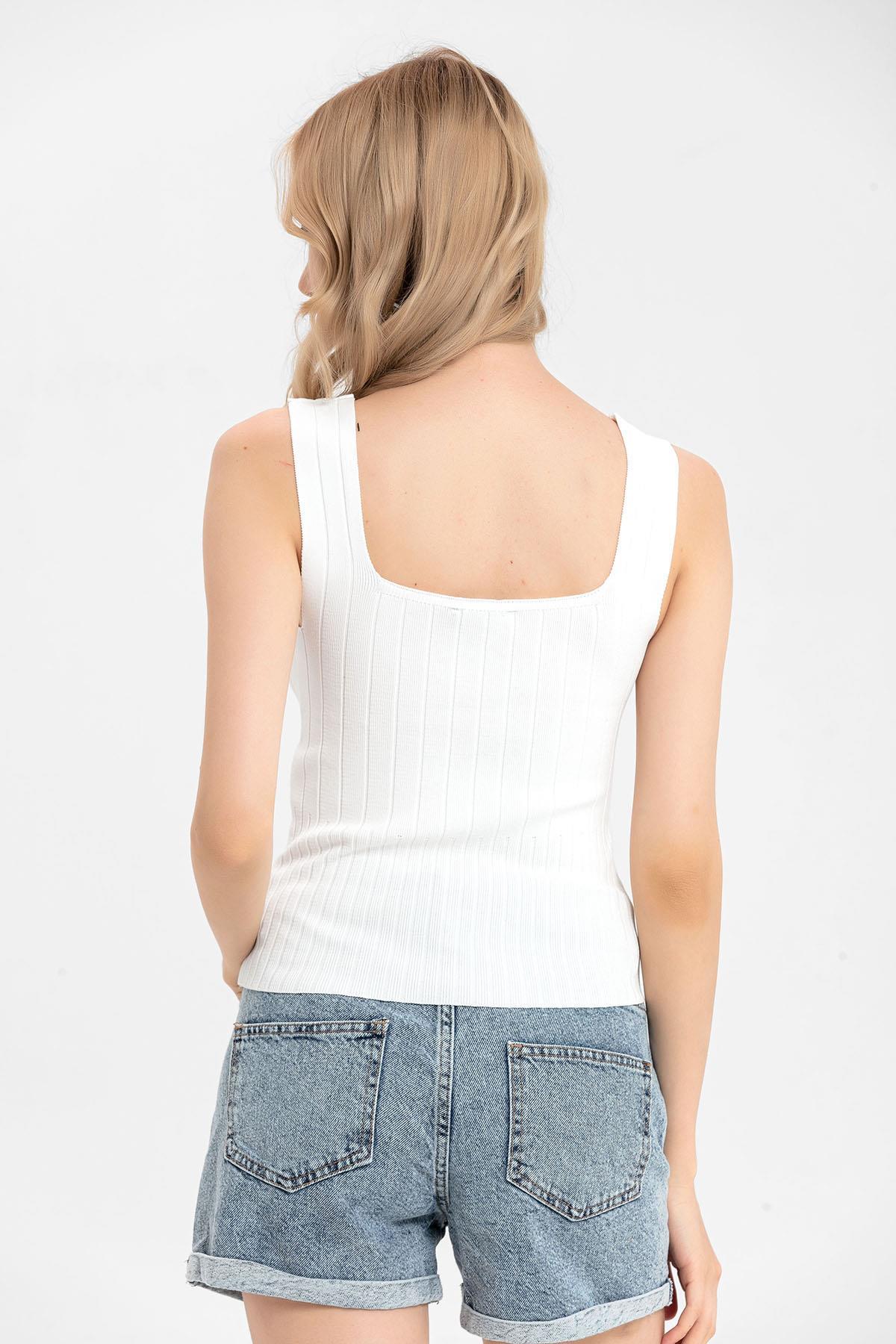 Kadın Kaşkorse İnce Örme Triko Crop Bluz