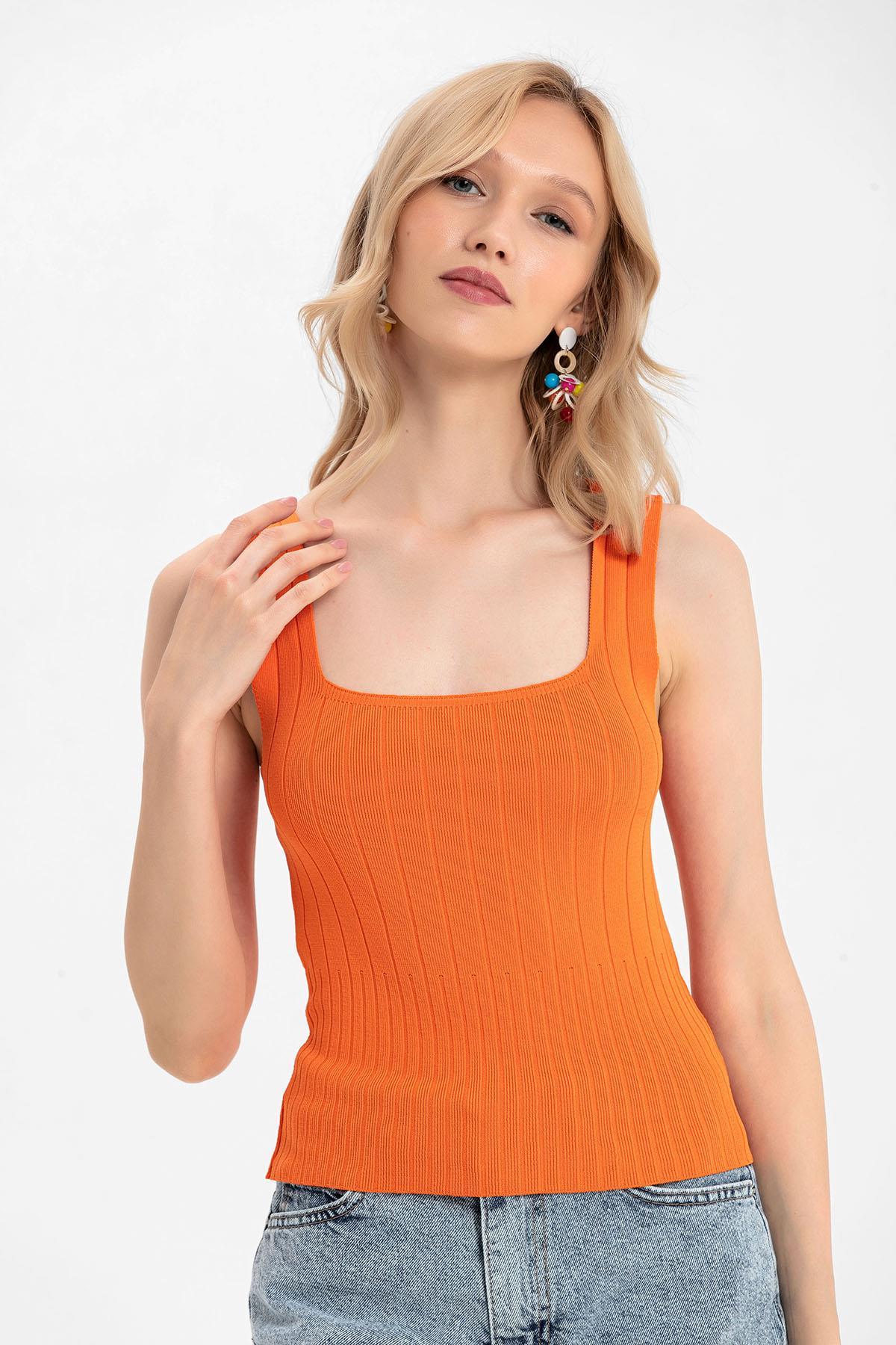 Kadın Kaşkorse İnce Örme Triko Crop Bluz