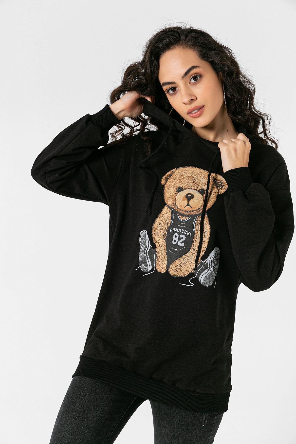 Kadın Önü Baskı Detaylı Kapüşonlu Sweatshirt