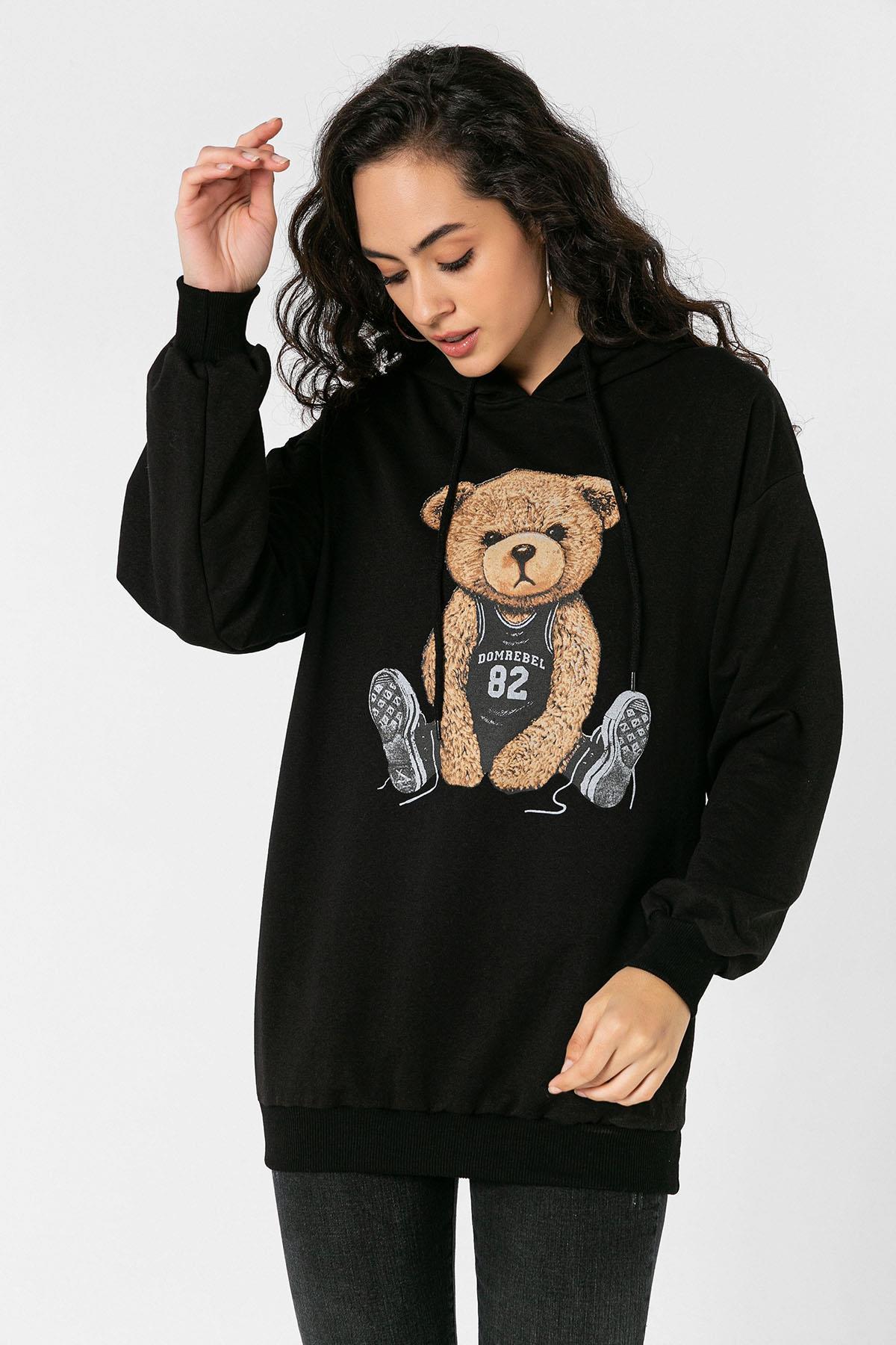 Kadın Önü Baskı Detaylı Kapüşonlu Sweatshirt
