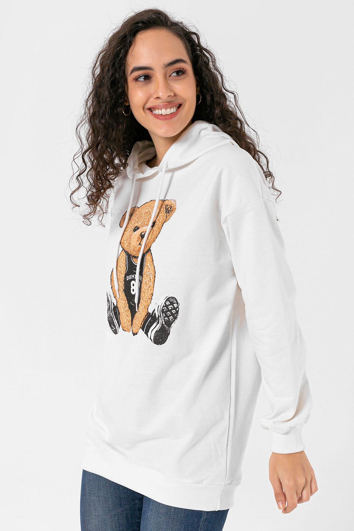 Kadın Önü Baskı Detaylı Kapüşonlu Sweatshirt
