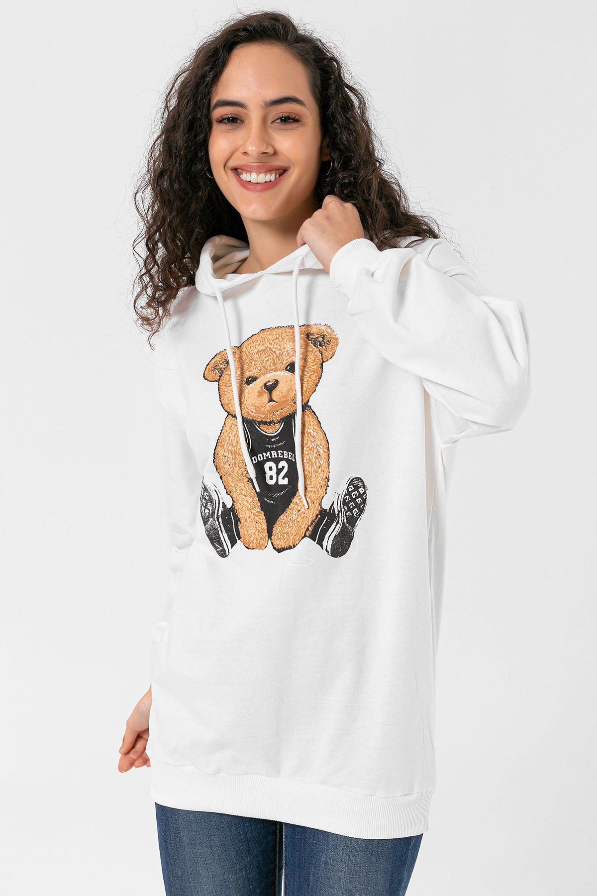 Kadın Önü Baskı Detaylı Kapüşonlu Sweatshirt