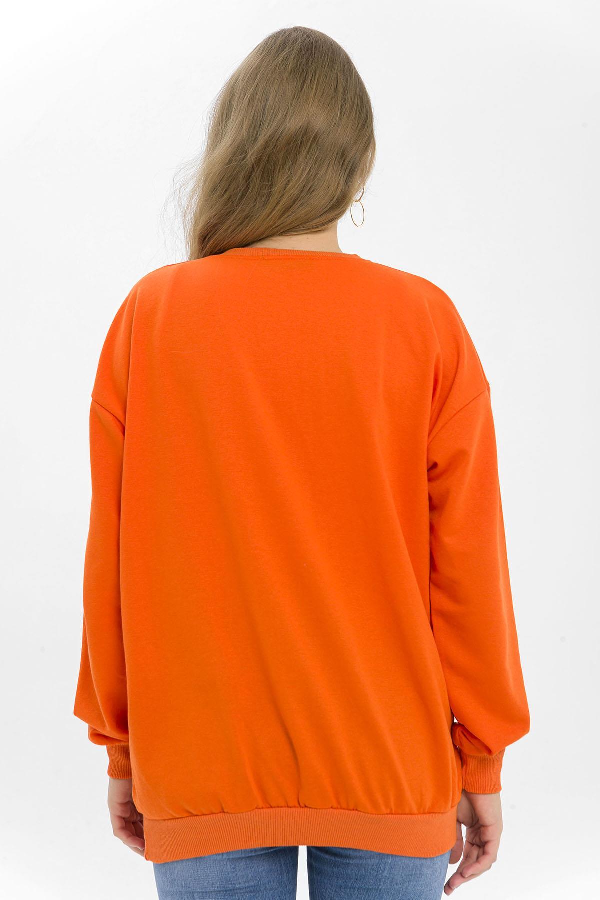 Kadın Önü Baskı Detaylı Oversize Sweatshirt