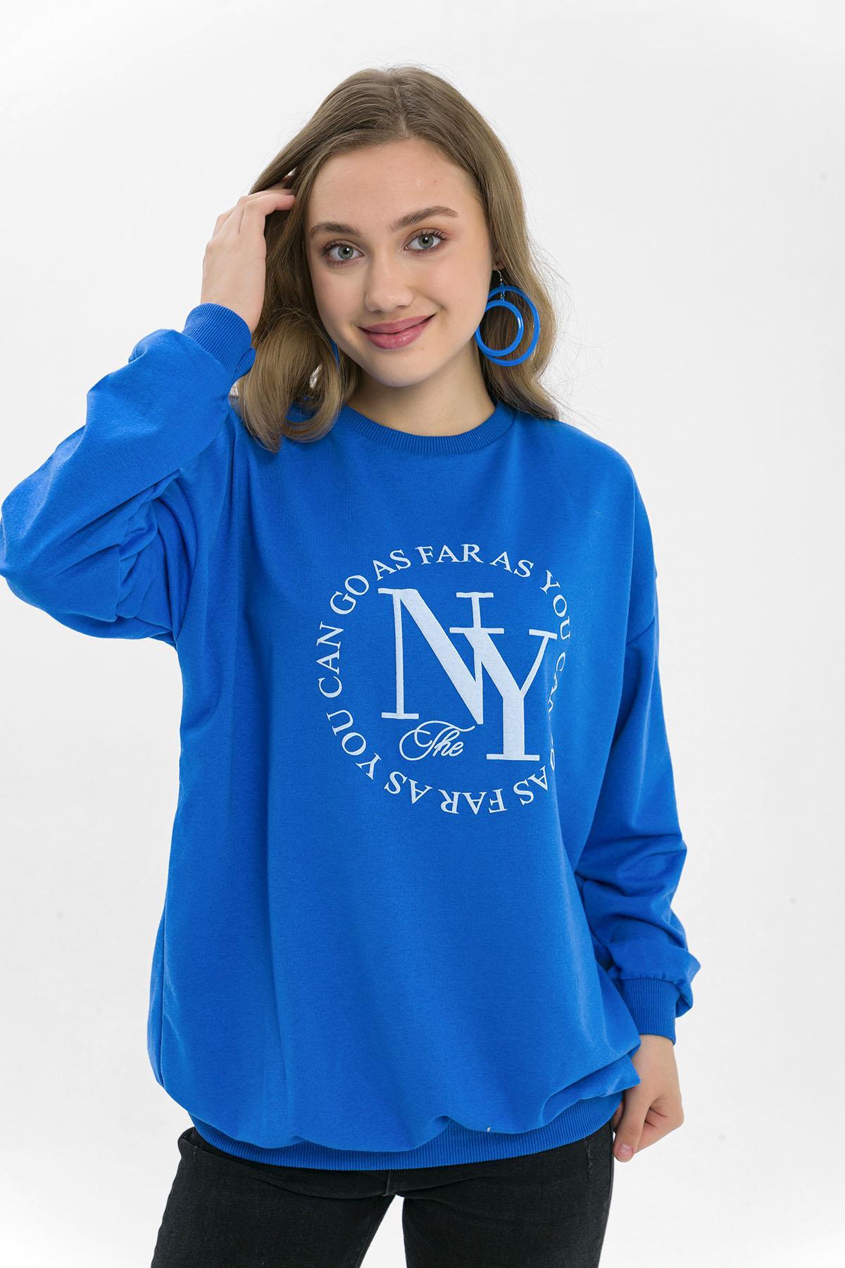 Kadın Önü Baskı Detaylı Oversize Sweatshirt