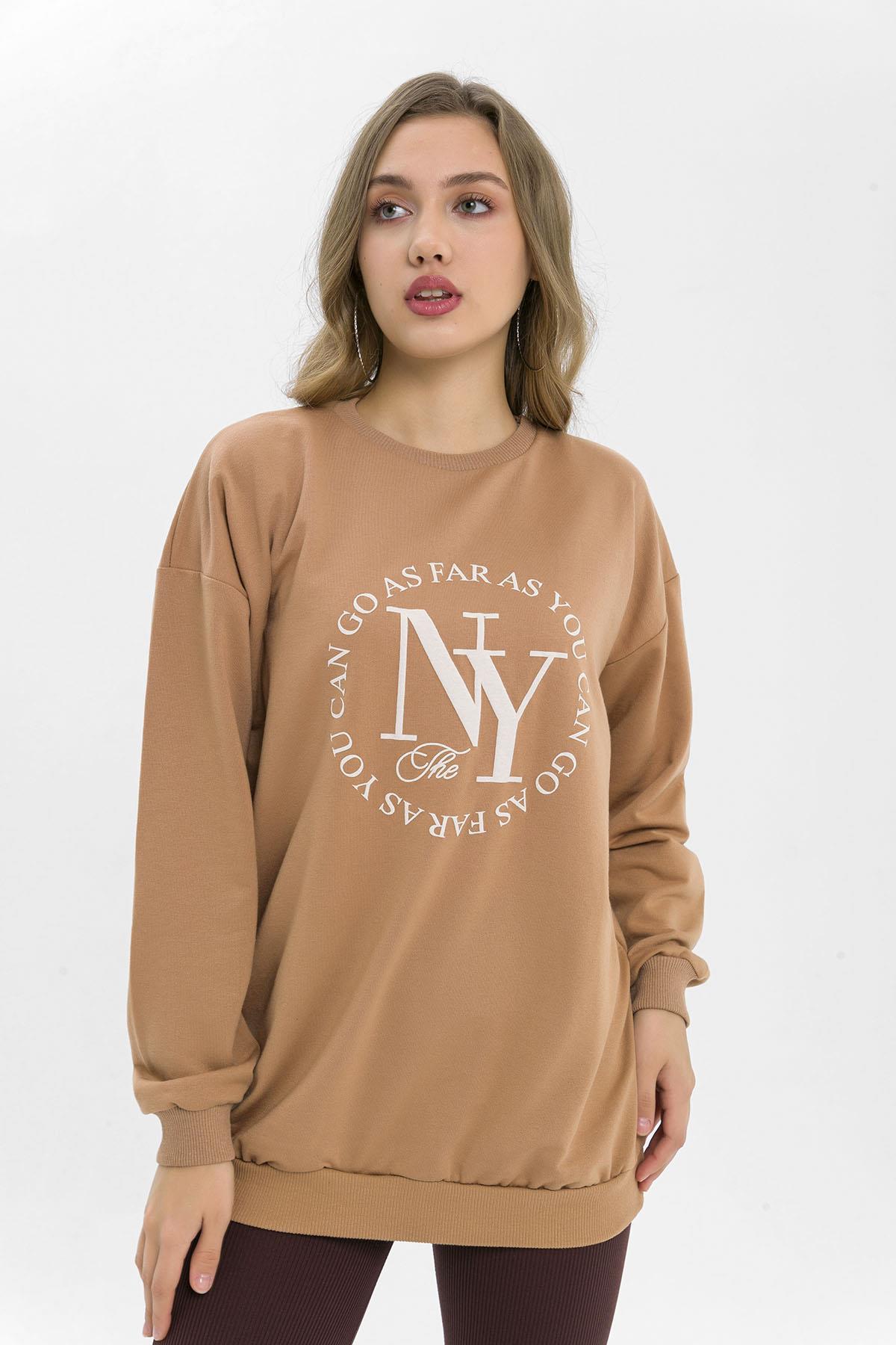 Kadın Önü Baskı Detaylı Oversize Sweatshirt