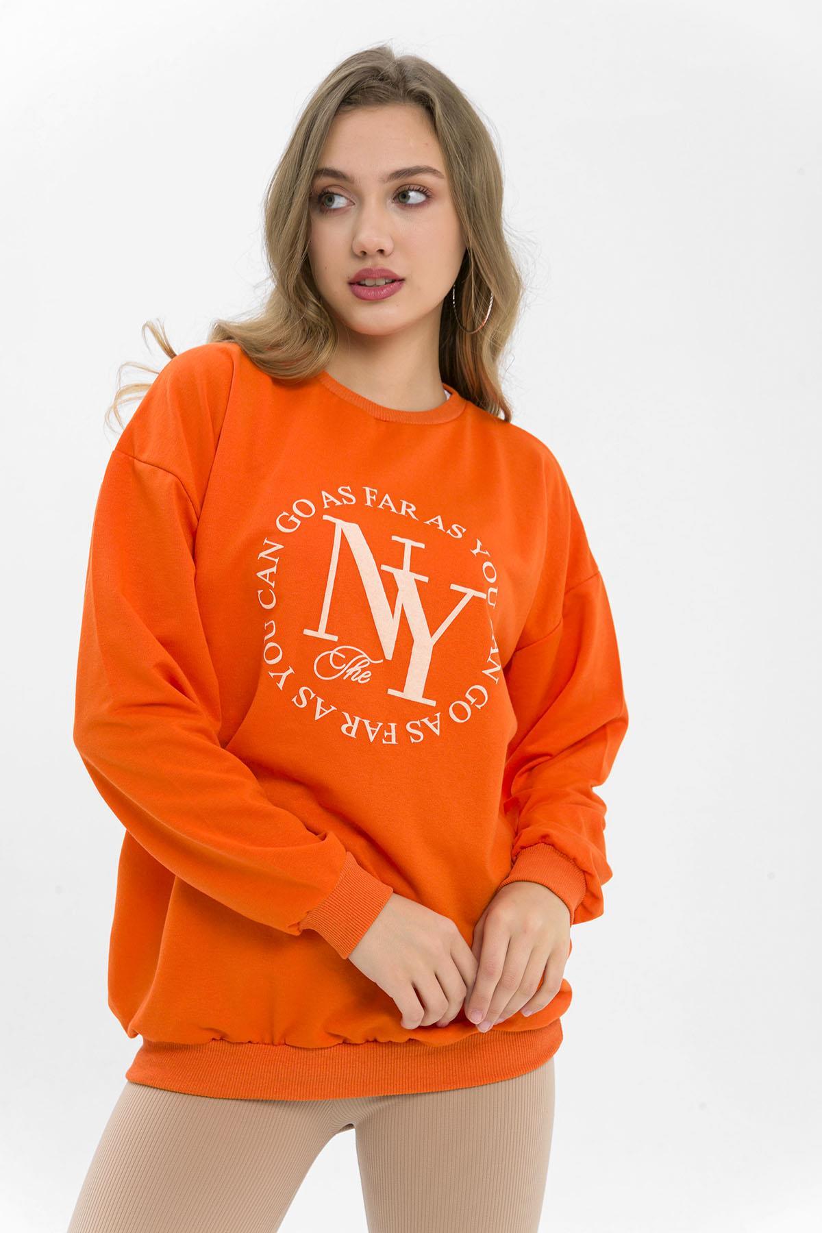 Kadın Önü Baskı Detaylı Oversize Sweatshirt