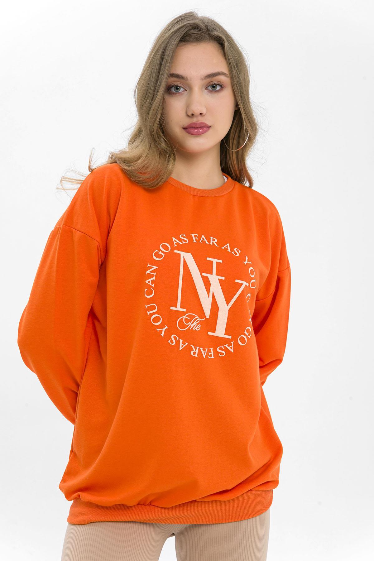 Kadın Önü Baskı Detaylı Oversize Sweatshirt