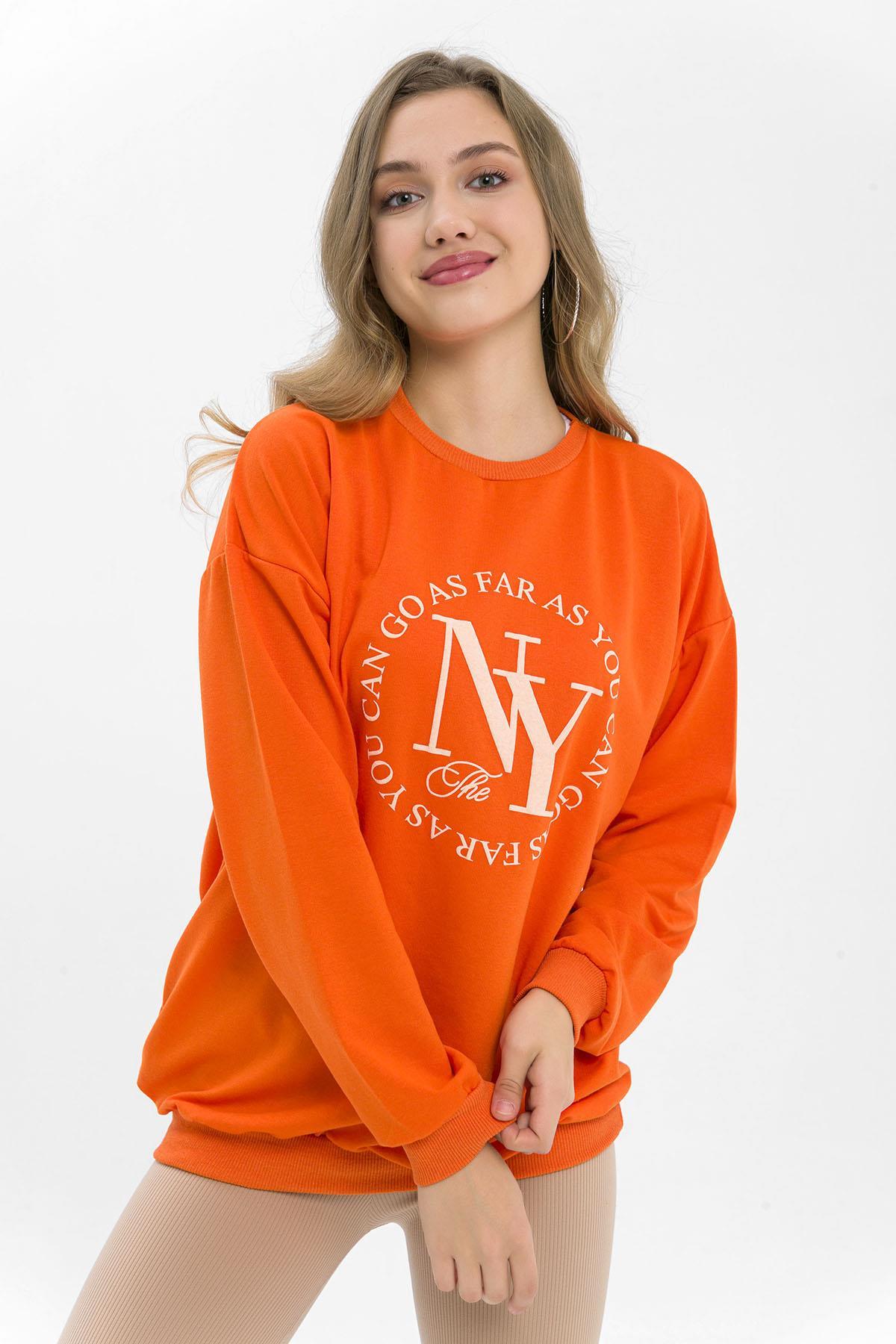 Kadın Önü Baskı Detaylı Oversize Sweatshirt