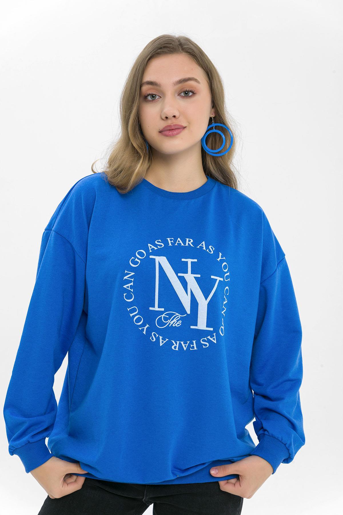 Kadın Önü Baskı Detaylı Oversize Sweatshirt