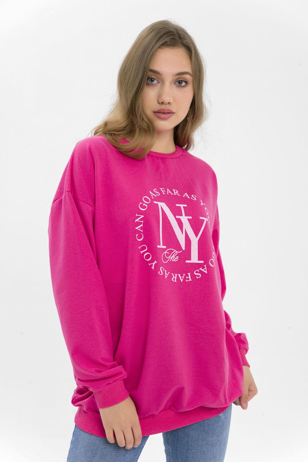 Kadın Önü Baskı Detaylı Oversize Sweatshirt
