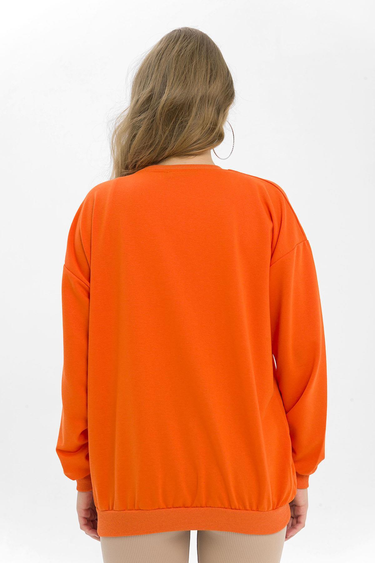 Kadın Önü Baskı Detaylı Oversize Sweatshirt