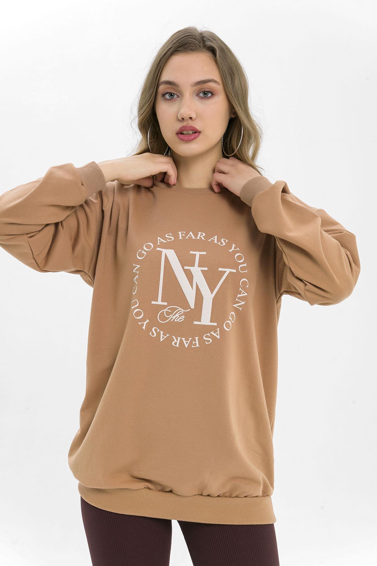 Kadın Önü Baskı Detaylı Oversize Sweatshirt