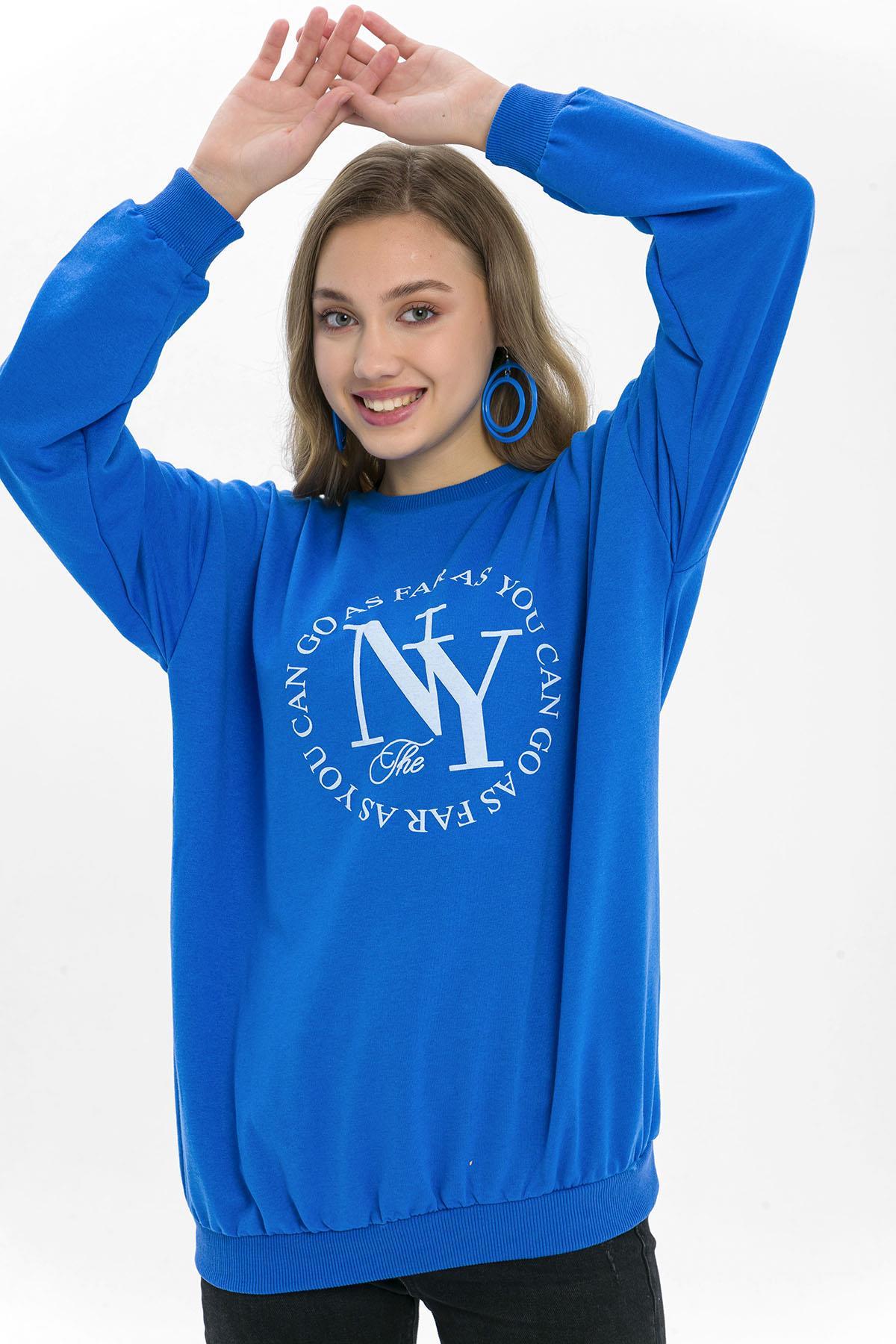 Kadın Önü Baskı Detaylı Oversize Sweatshirt