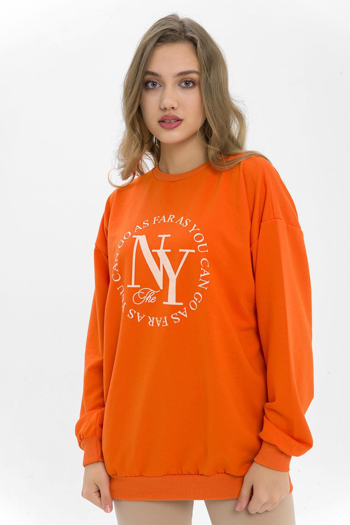 Kadın Önü Baskı Detaylı Oversize Sweatshirt