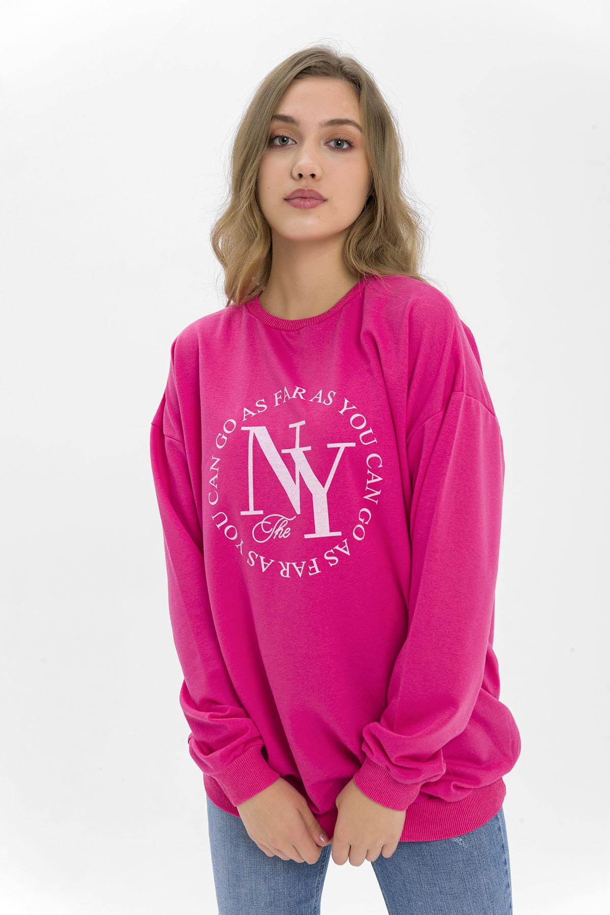 Kadın Önü Baskı Detaylı Oversize Sweatshirt