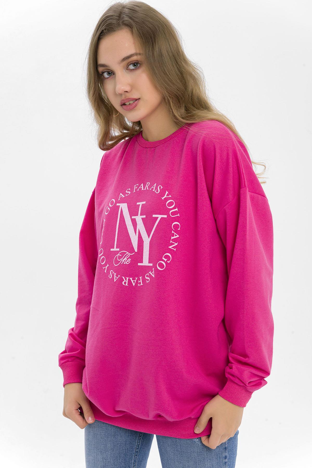 Kadın Önü Baskı Detaylı Oversize Sweatshirt
