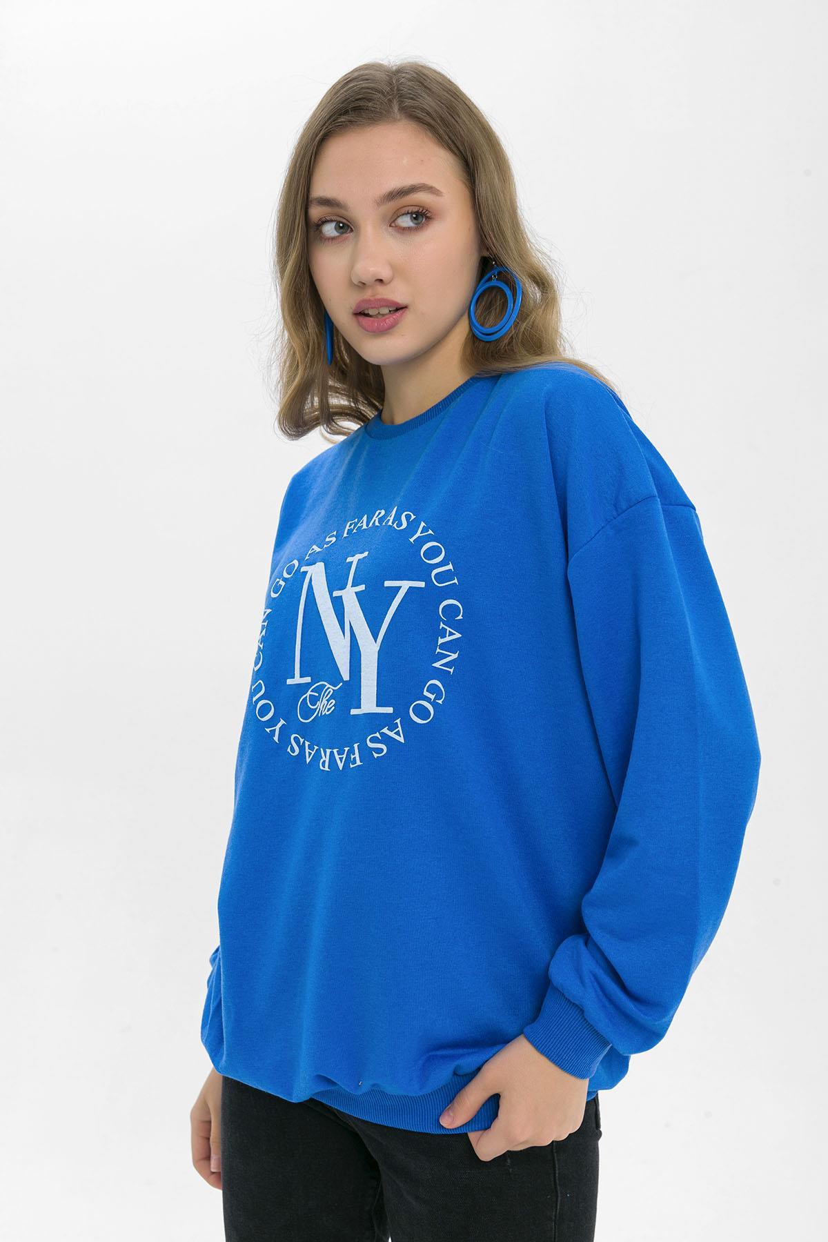 Kadın Önü Baskı Detaylı Oversize Sweatshirt