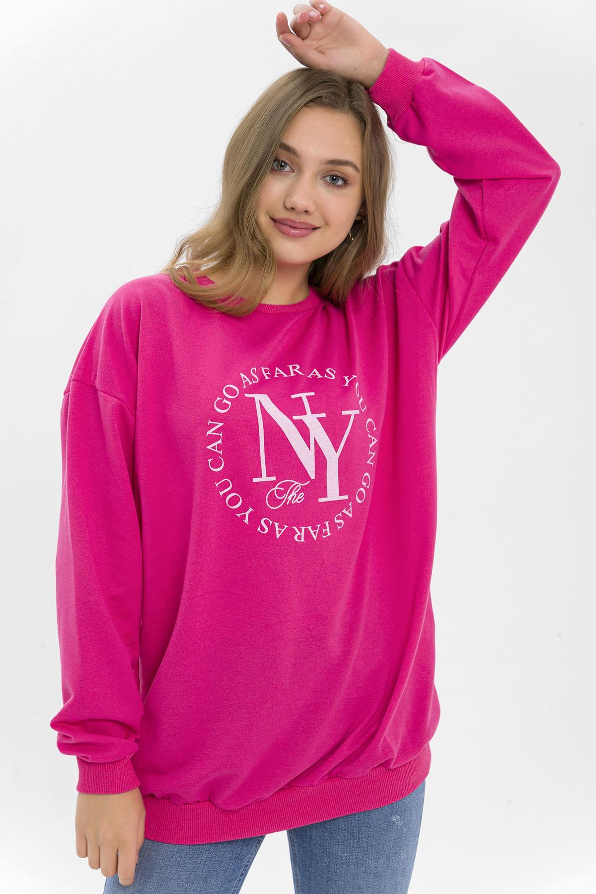 Kadın Önü Baskı Detaylı Oversize Sweatshirt