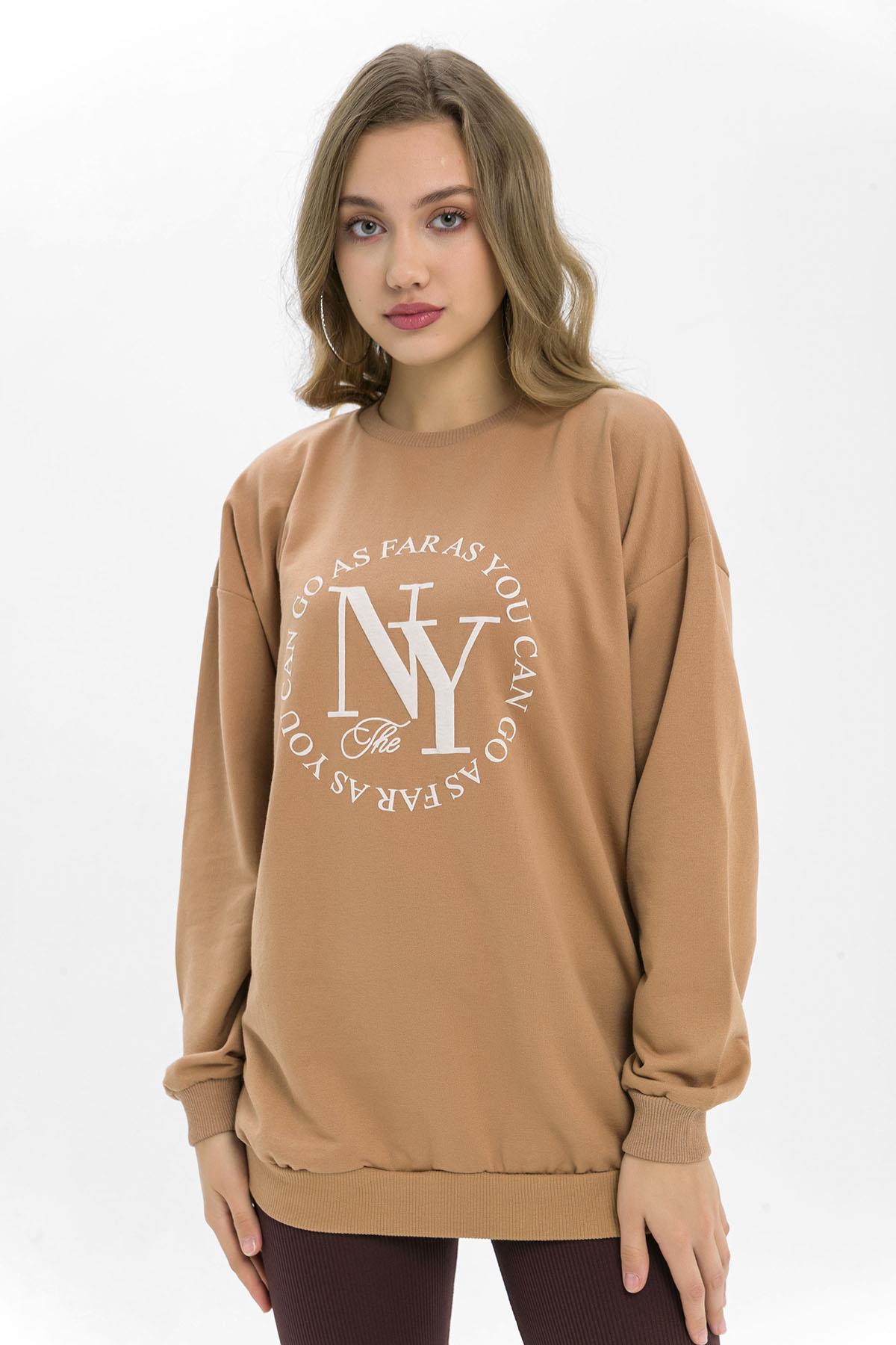 Kadın Önü Baskı Detaylı Oversize Sweatshirt