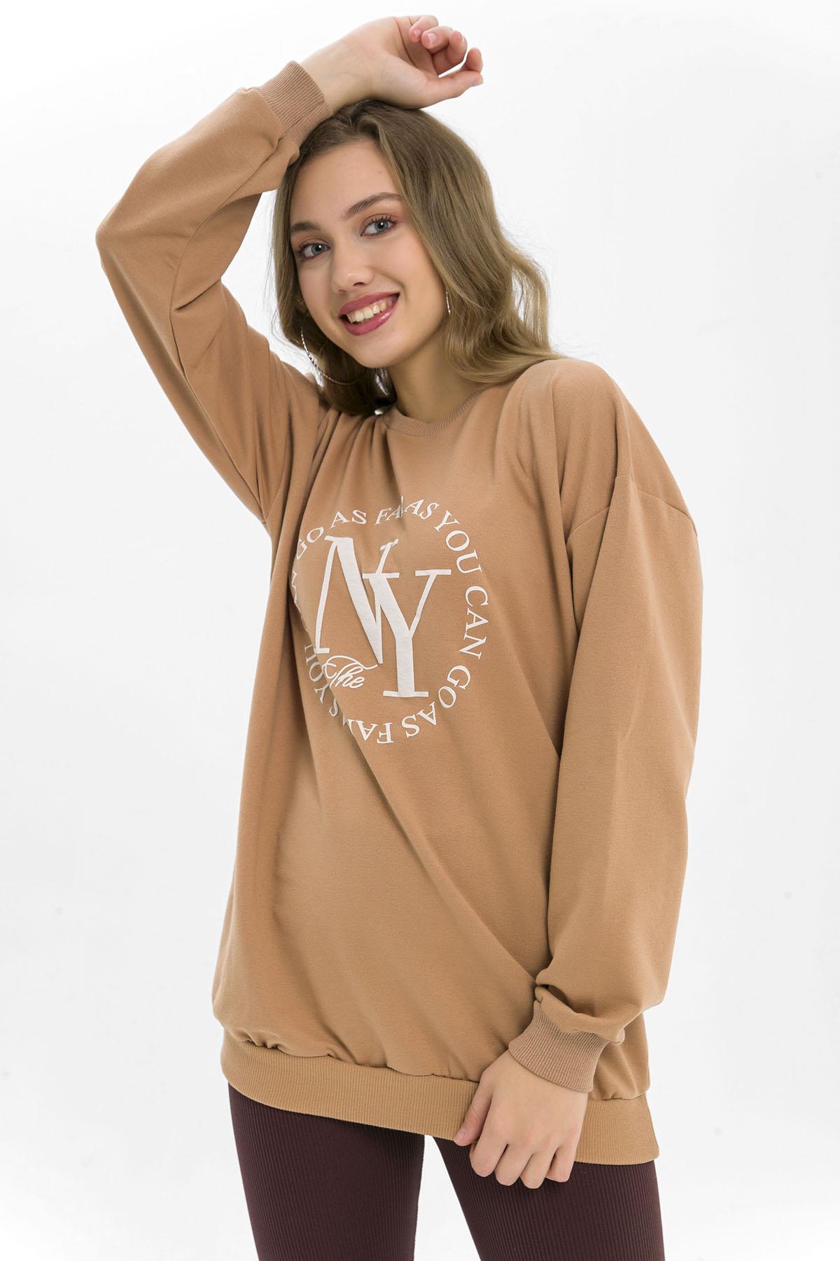 Kadın Önü Baskı Detaylı Oversize Sweatshirt