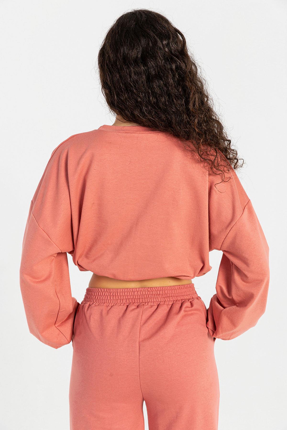 Kadın Önü Baskılı Beli Büzgülü Sweatshirt