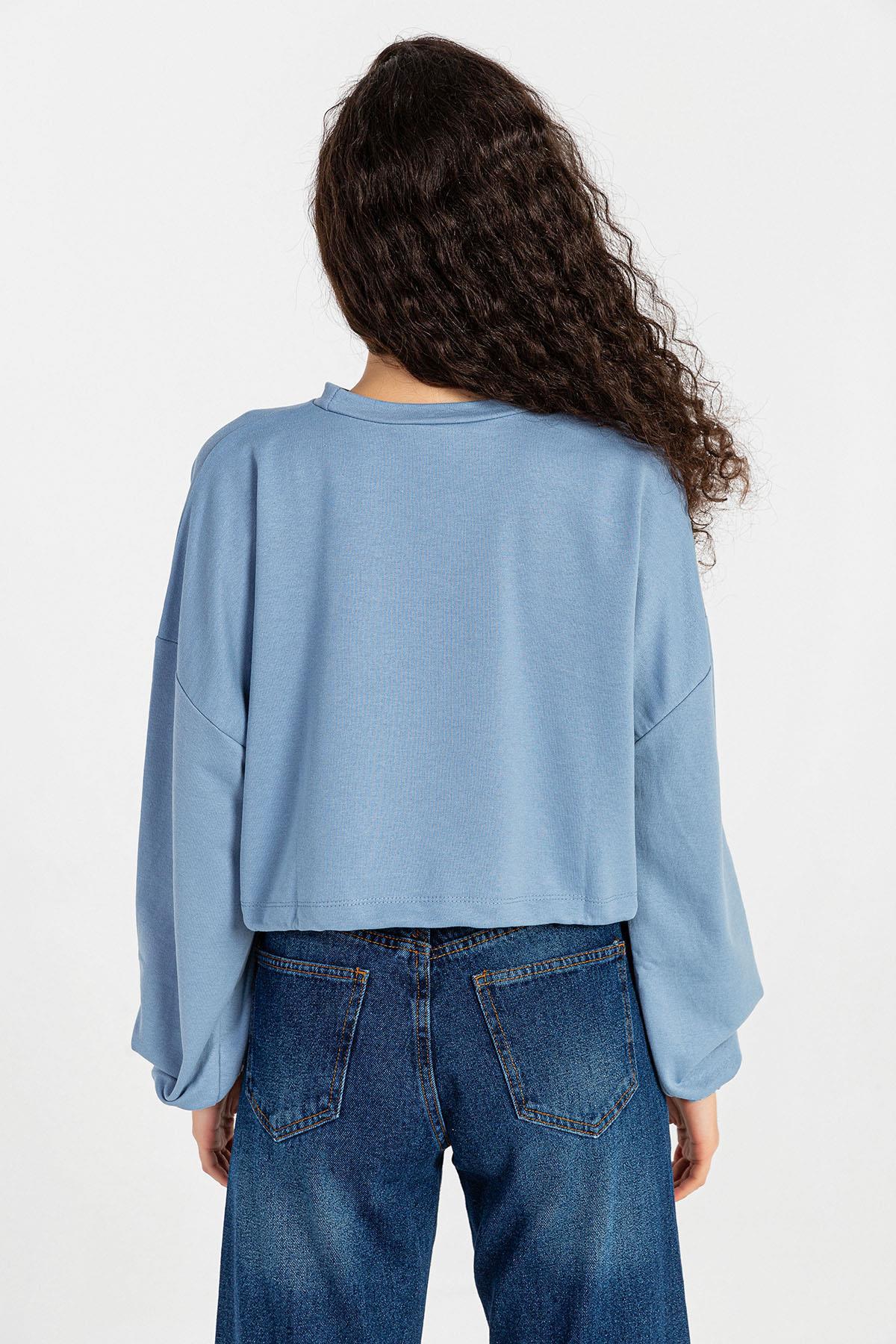 Kadın Önü Baskılı Beli Büzgülü Sweatshirt