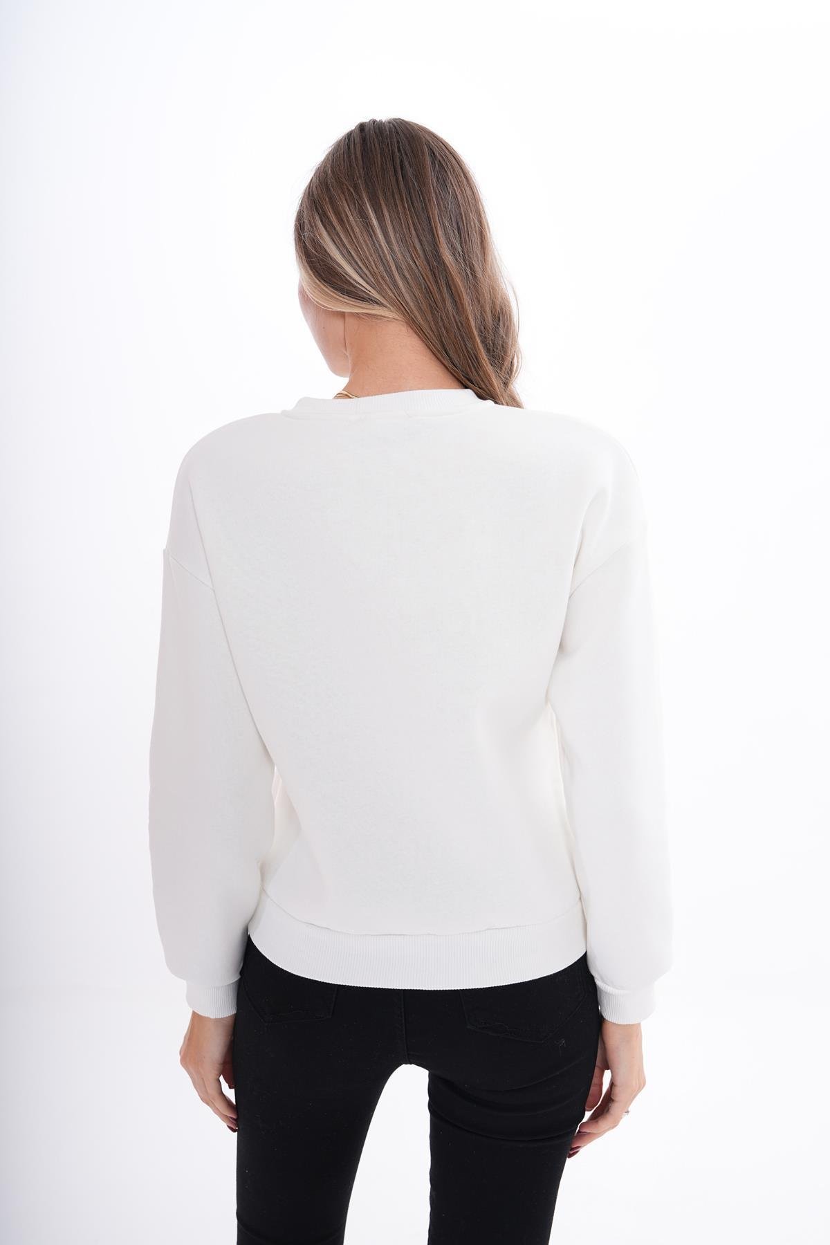 Kadın Önü Nakış Detaylı Üç İplik Sweatshirt 245328 -