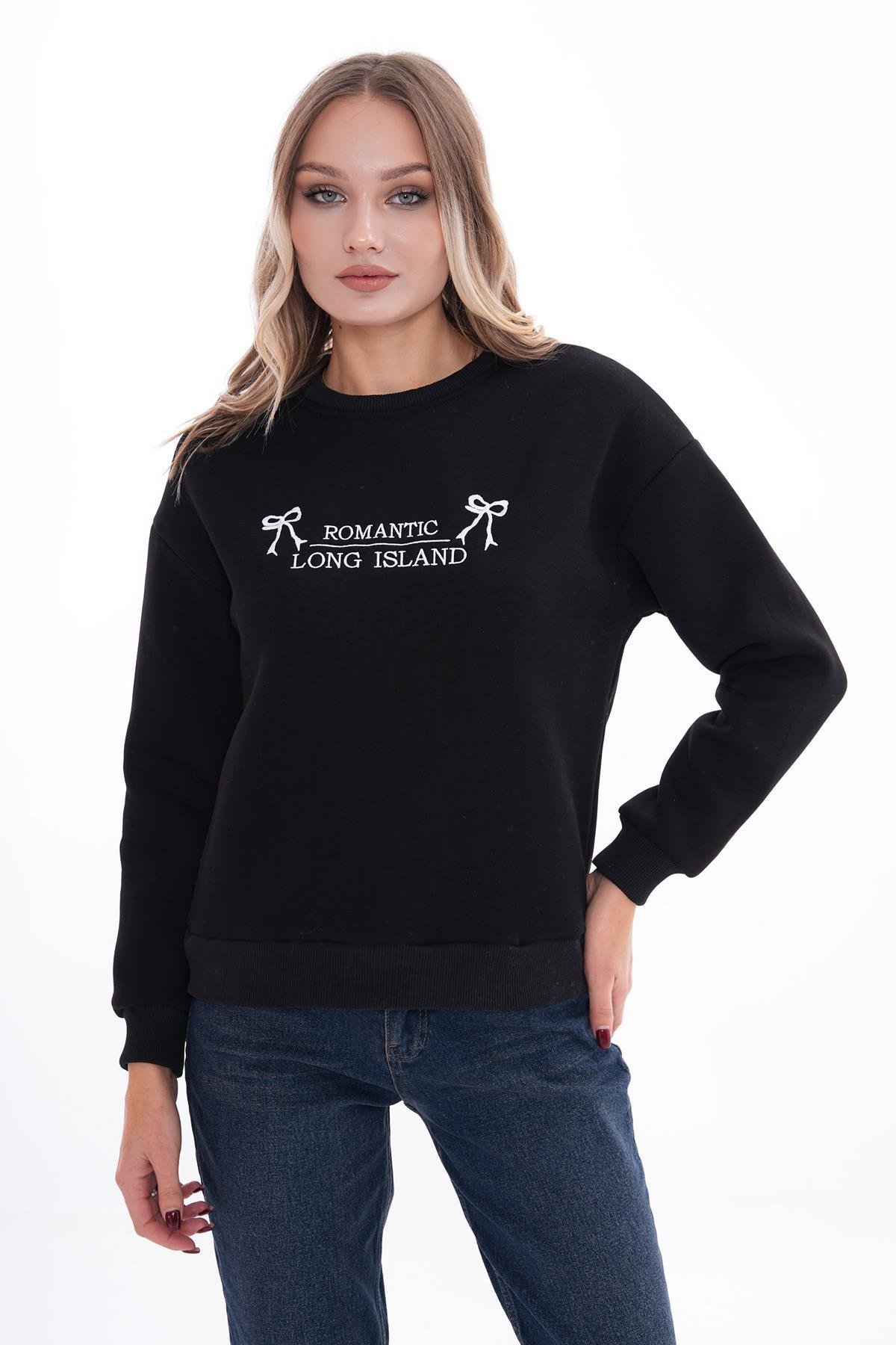 Kadın Önü Nakış Detaylı Üç İplik Sweatshirt 245328 -