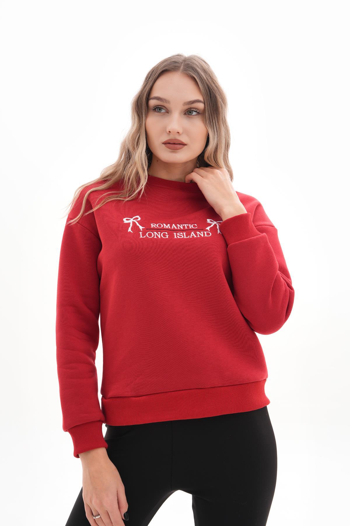 Kadın Önü Nakış Detaylı Üç İplik Sweatshirt 245328 -