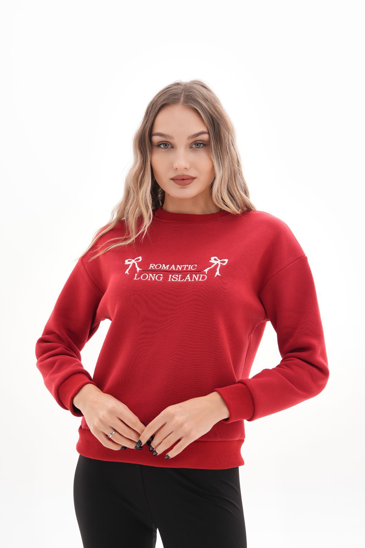 Kadın Önü Nakış Detaylı Üç İplik Sweatshirt 245328 -