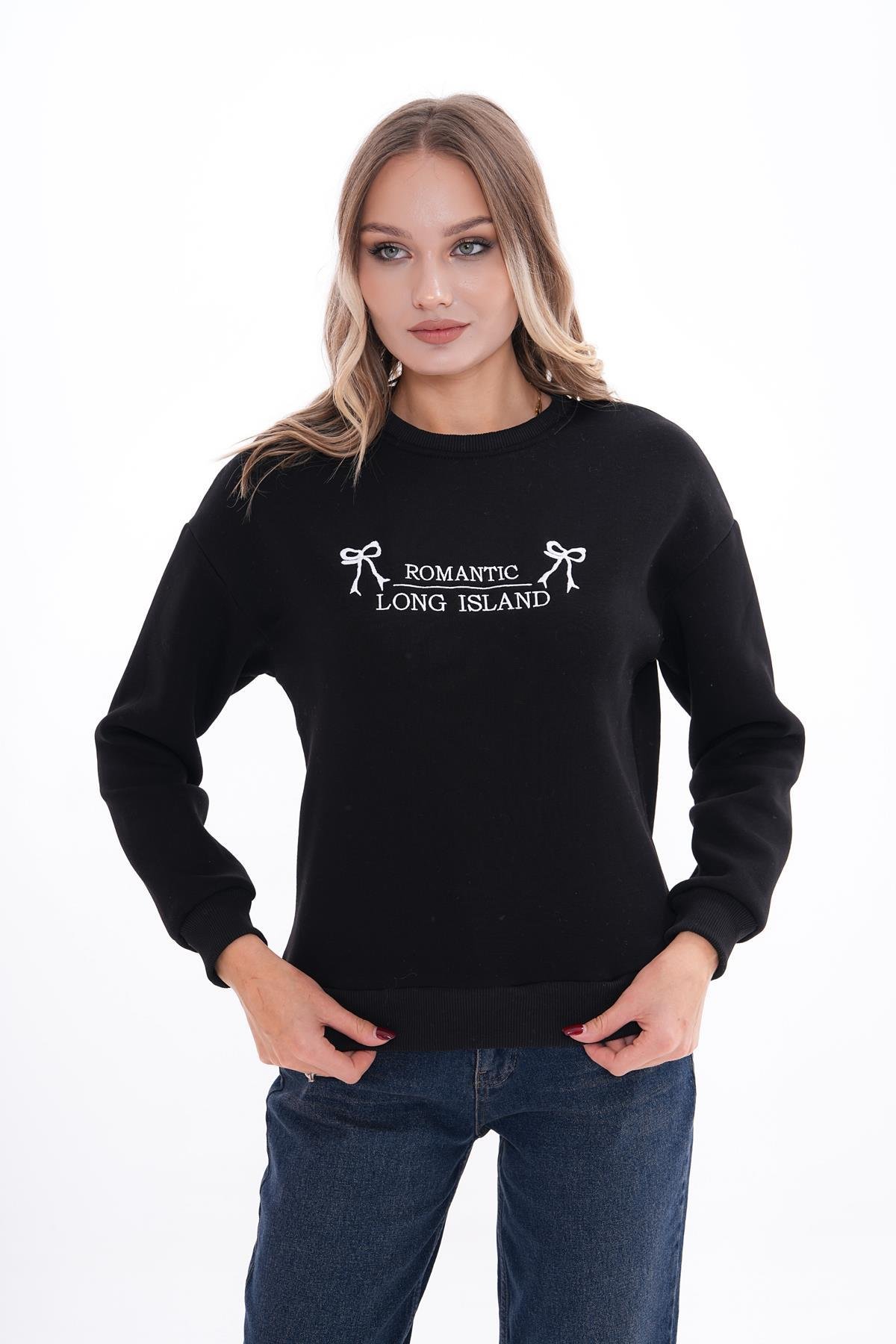 Kadın Önü Nakış Detaylı Üç İplik Sweatshirt 245328 -