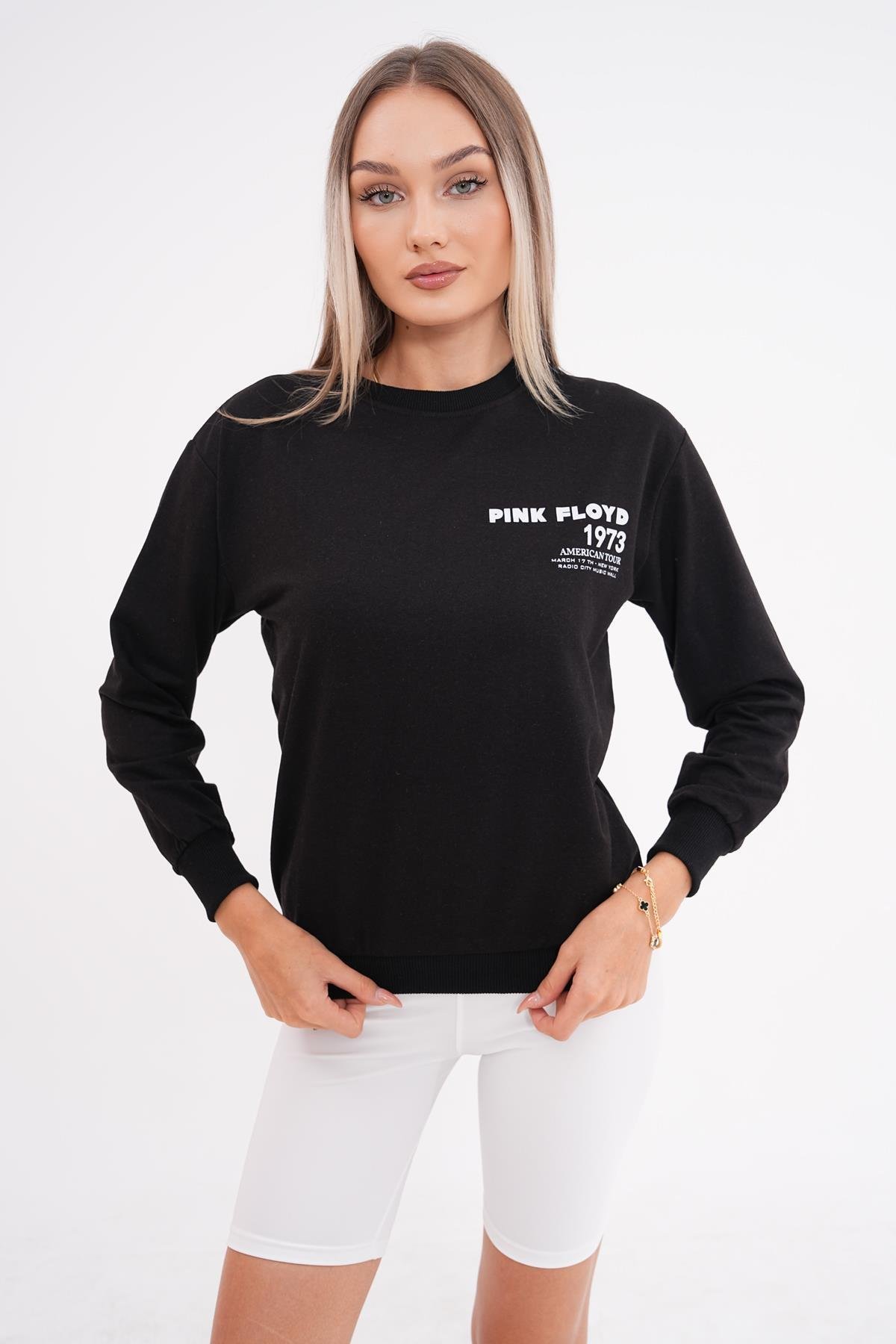 Kadın Sırt Baskı Detaylı Bisiklet Yaka İki İplik Sweatshirt 245277 -
