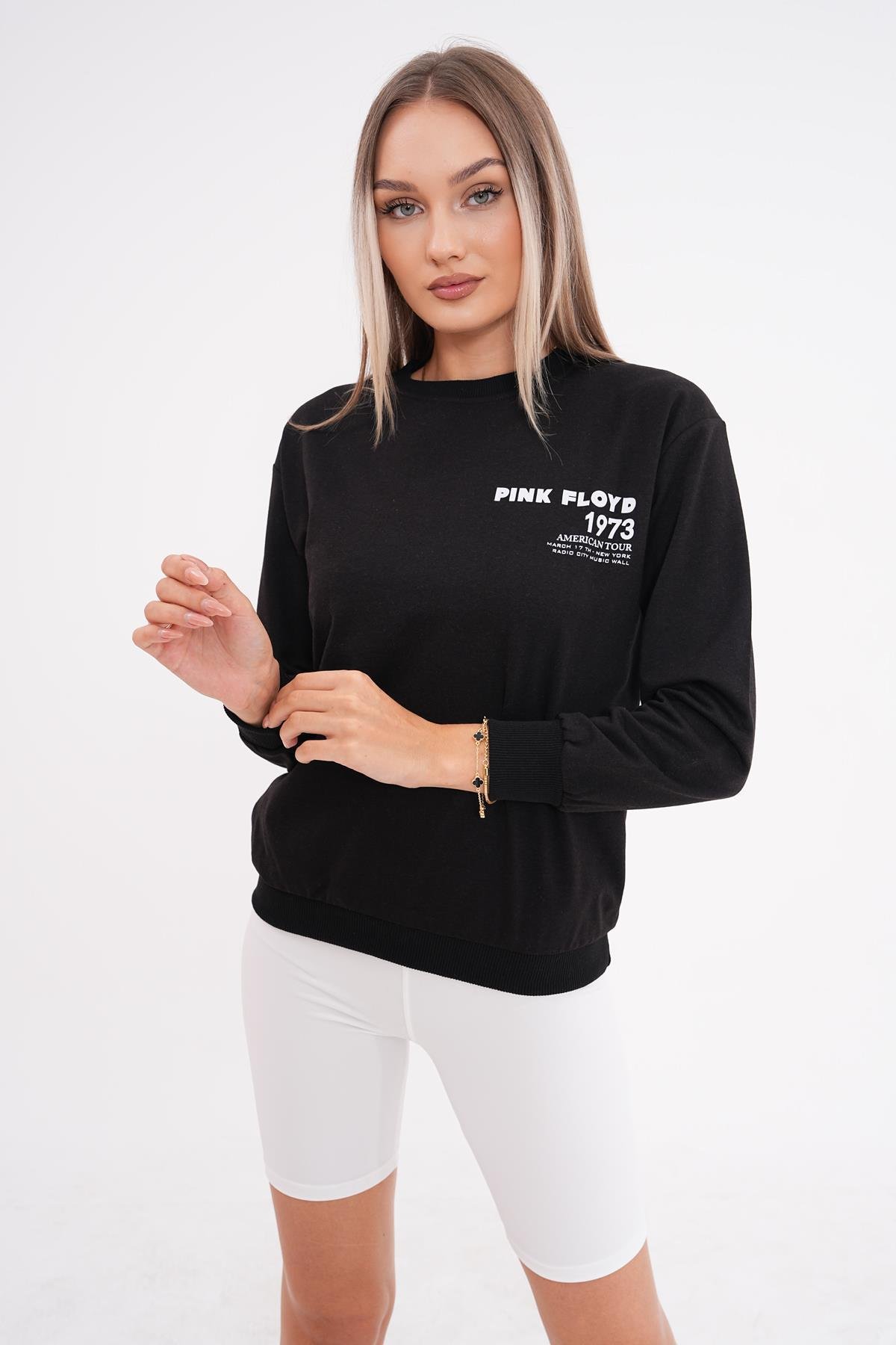 Kadın Sırt Baskı Detaylı Bisiklet Yaka İki İplik Sweatshirt 245277 -
