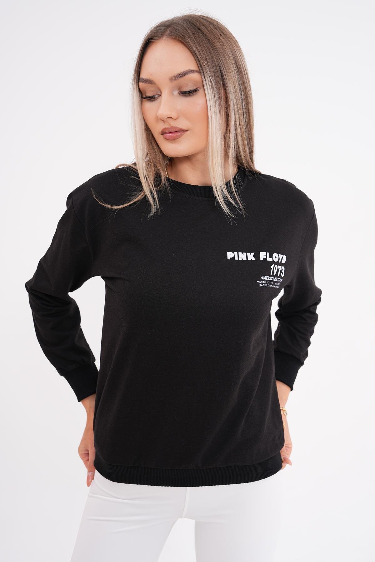 Kadın Sırt Baskı Detaylı Bisiklet Yaka İki İplik Sweatshirt 245277 -