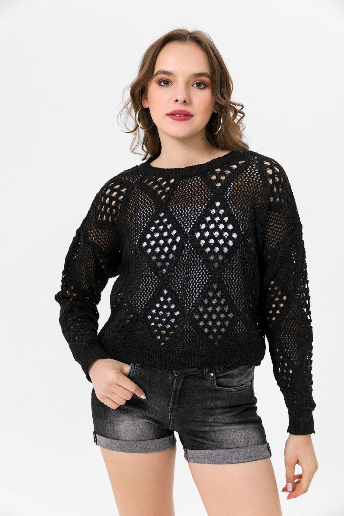 Kadın U Yaka Ajurlu Triko Kazak 240321 -