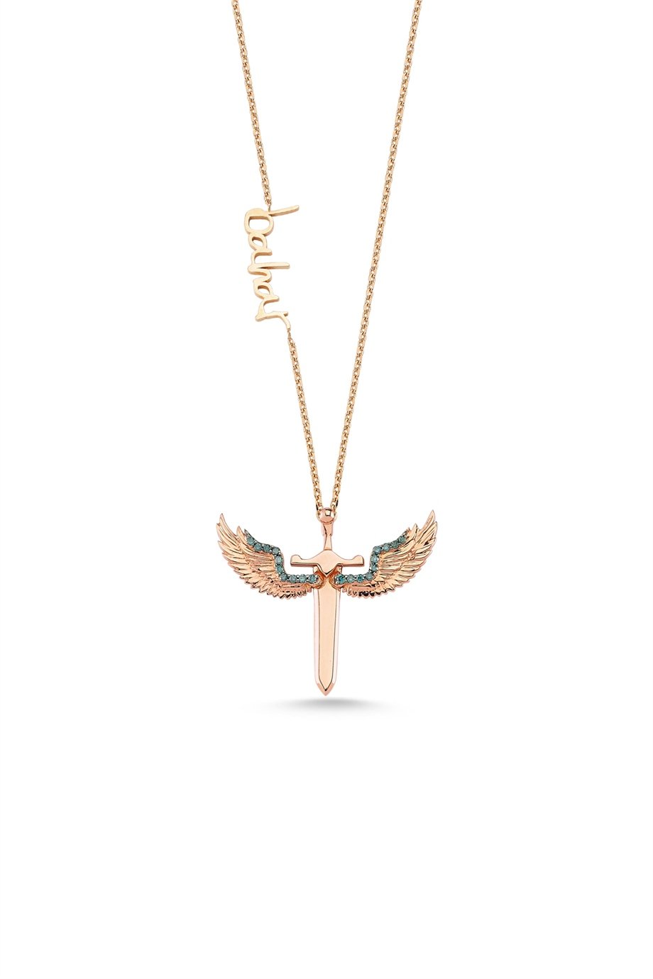 LITTLE BLUE DIAMOND A FORM LETTER ANGEL OF MICHAEL NECKLACE