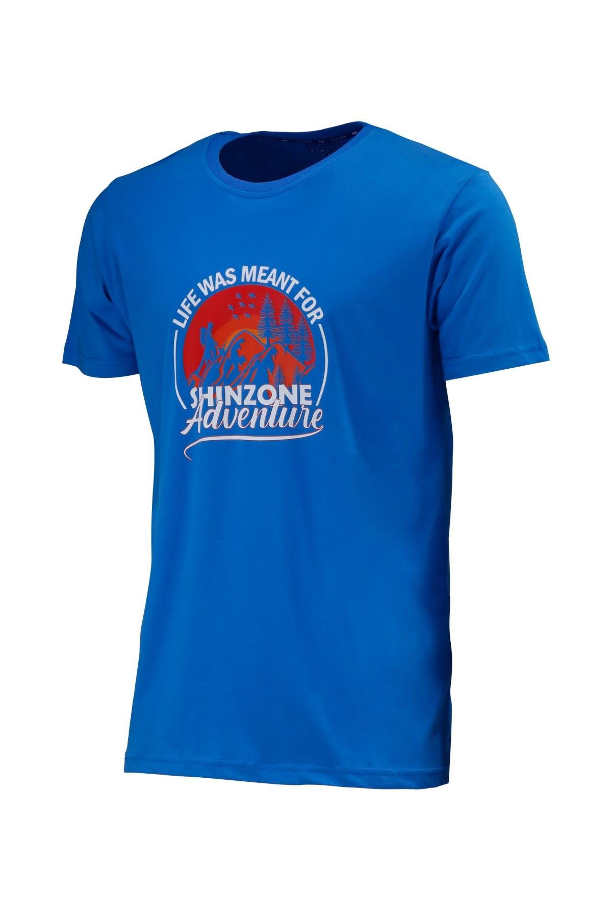 T-ShirtShinzoneErkek Bisiklet Yaka Standart Göğüs Baskılı Koyu Mavi T-Shirt