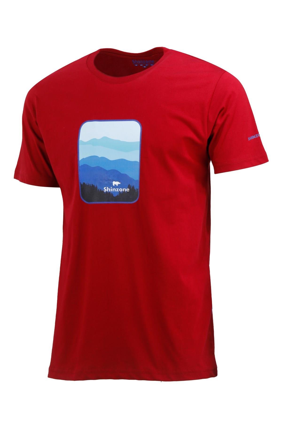 T-ShirtShinzoneErkek Bisiklet Yaka Yazlık Göğüs Baskılı Standart Fit Bordo T-Shirt