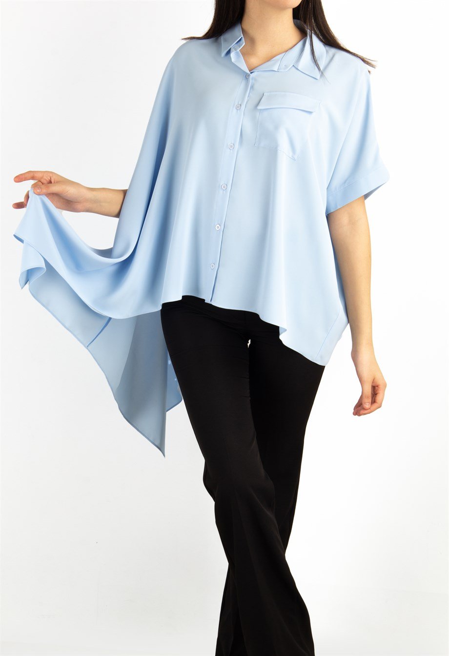 Asymmetric Cut Oversize Shirt - Baby Blue