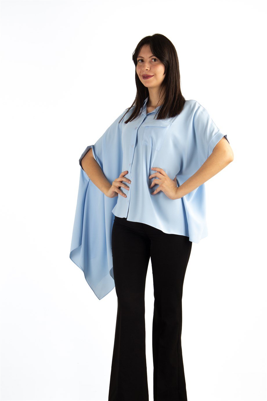 Asymmetric Cut Oversize Shirt - Baby Blue