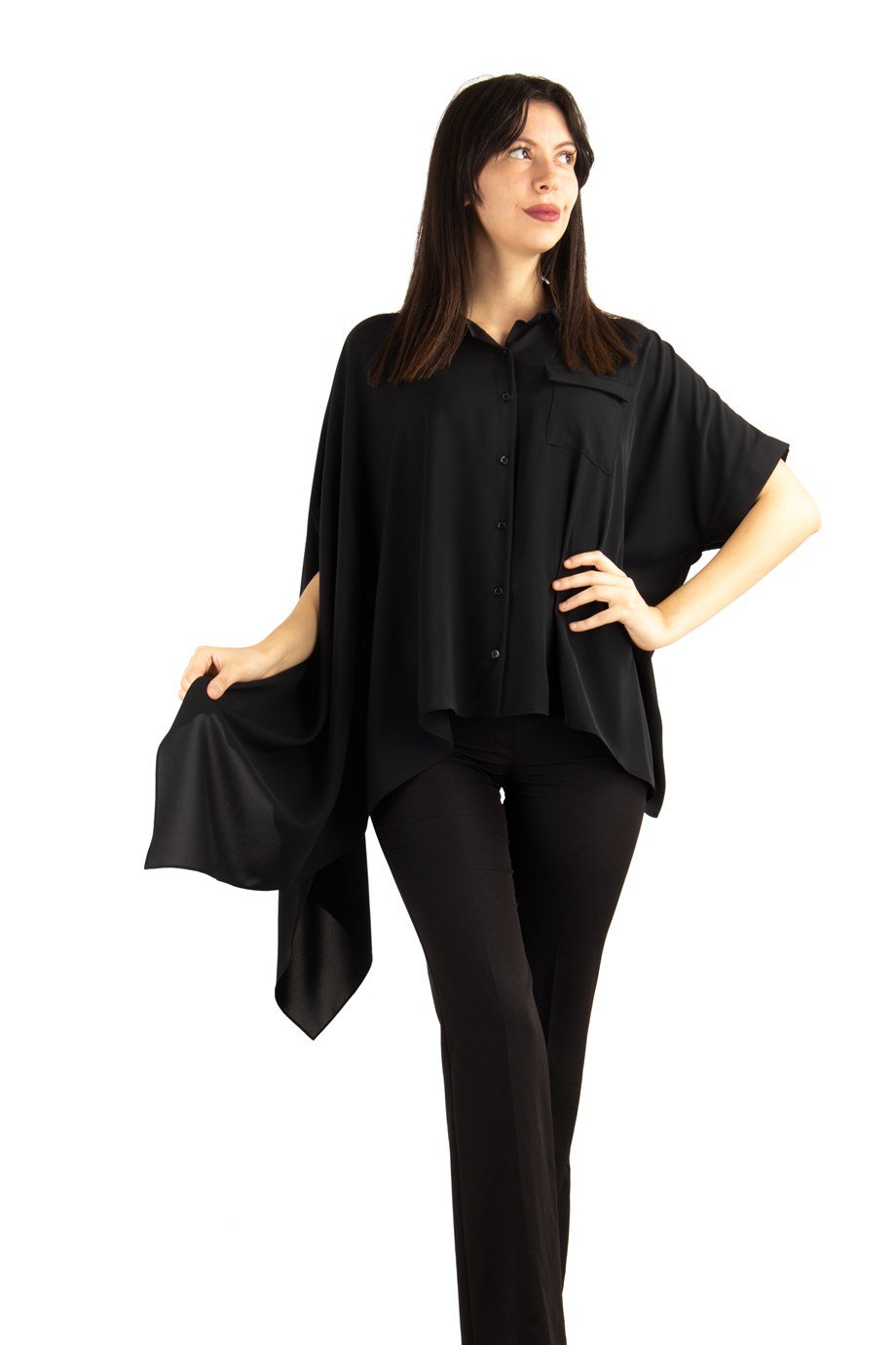 Asymmetric Cut Oversize Shirt - Black