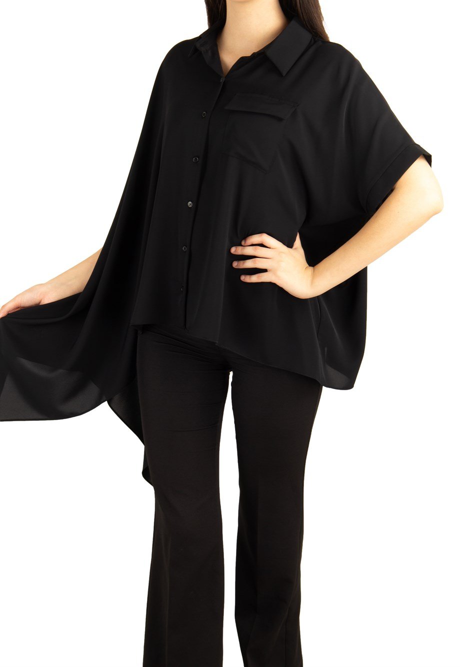 Asymmetric Cut Oversize Shirt - Black